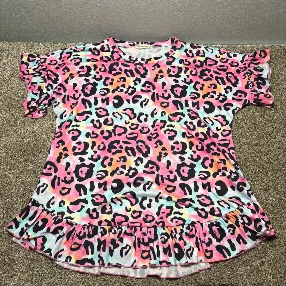 Southern Stitch Leopard Print ruffles Shirt - Picture 2 of 9